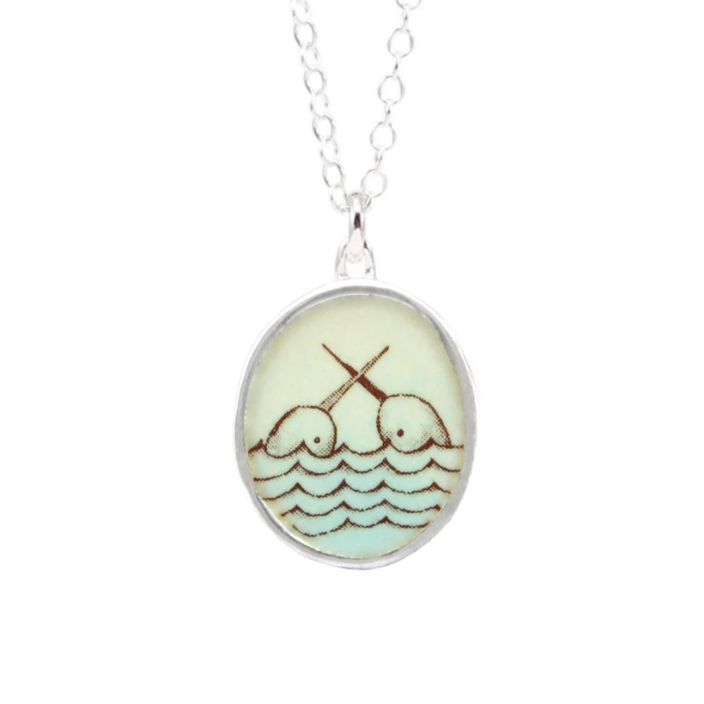 Narwhal Necklace - Sterling Silver and Vitreous Enamel Narwhal Pendant - Picture 1 of 3